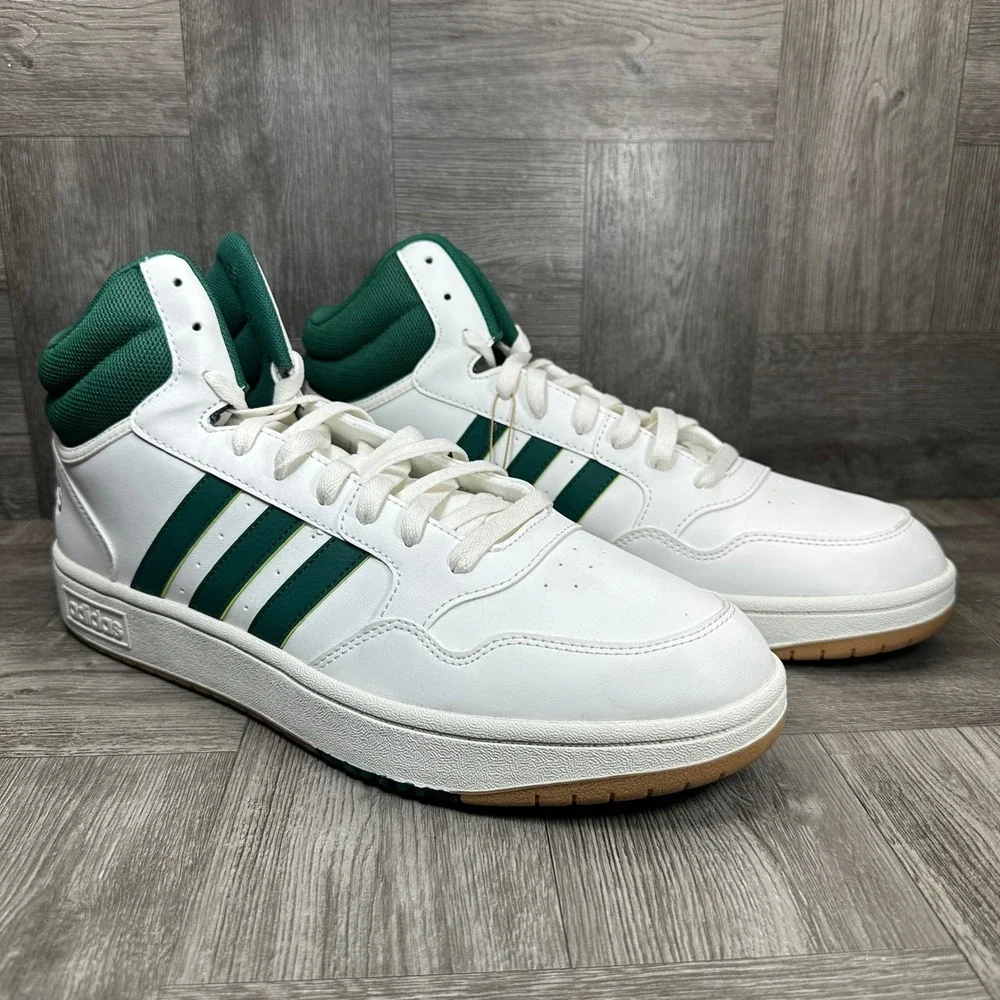 Adidas Hoops 3.0 Mid Mens 12 White Green Basketball Retro Sneakers NEW IG5570